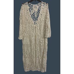 Rachel‎ Zoe O/S Floral Crochet Woven Cottagecore Duster Lightweight Cream